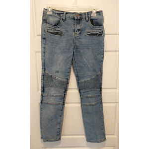 X-RAY Mid Rise Distressed Moto Jeans. Women's Size 14. Blue.